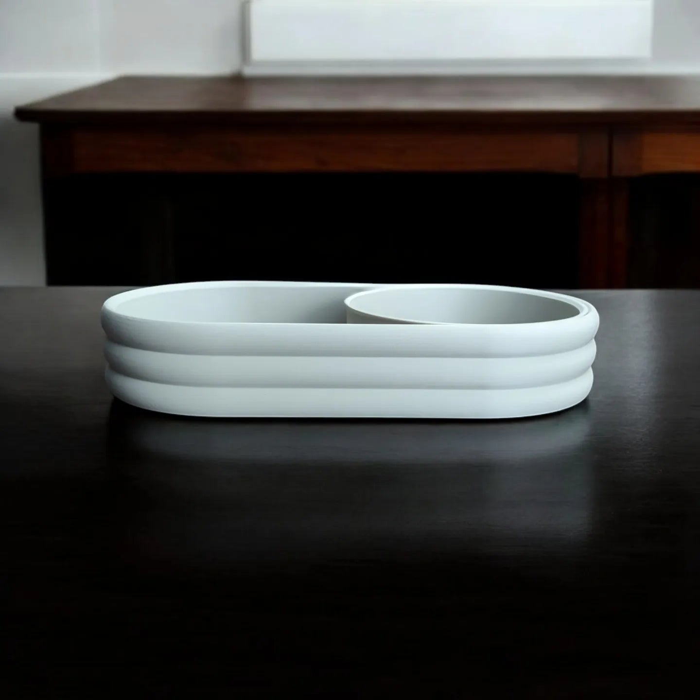 Plateau Moderne mid-century avec bol à pièces coulissant
