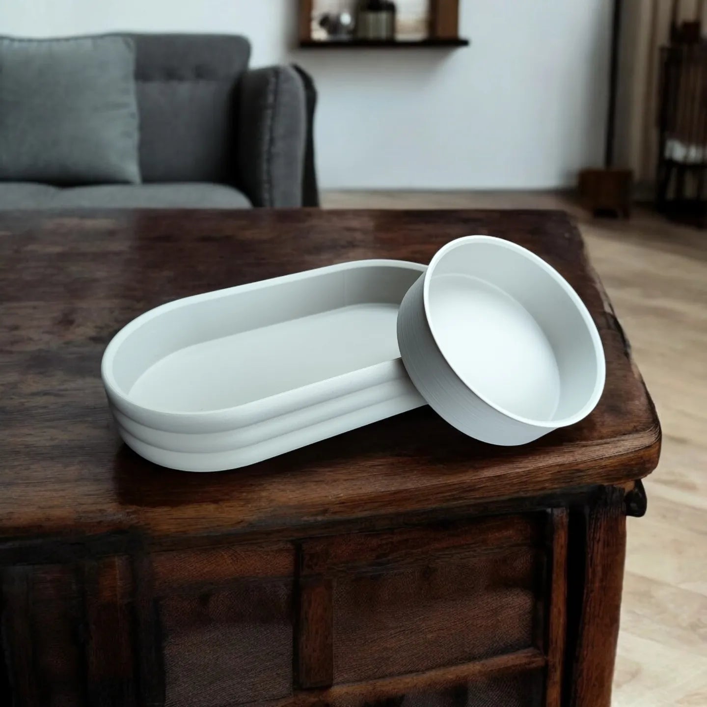 Plateau Moderne mid-century avec bol à pièces coulissant