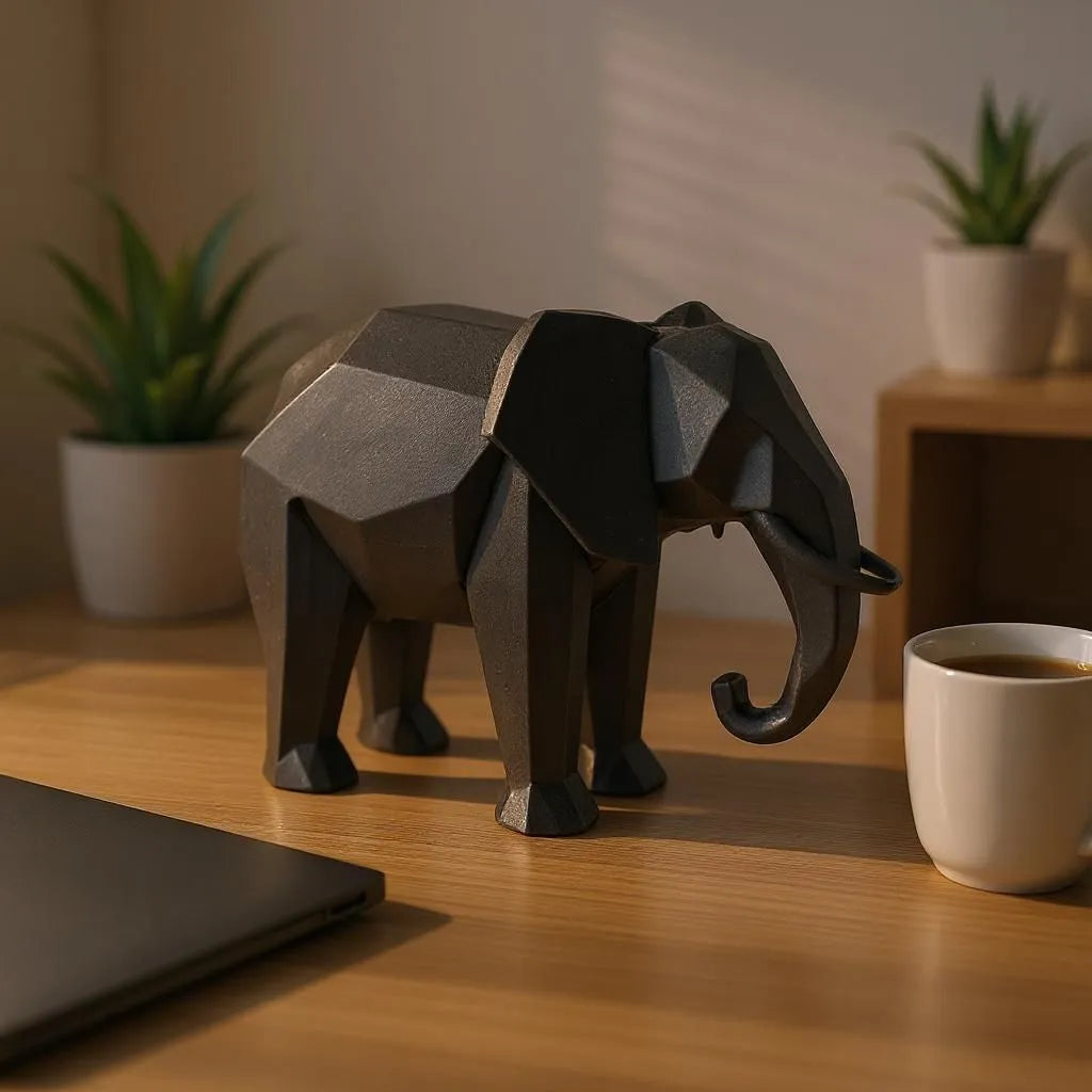 Statue d'éléphant Géométrique Épurée Moderne