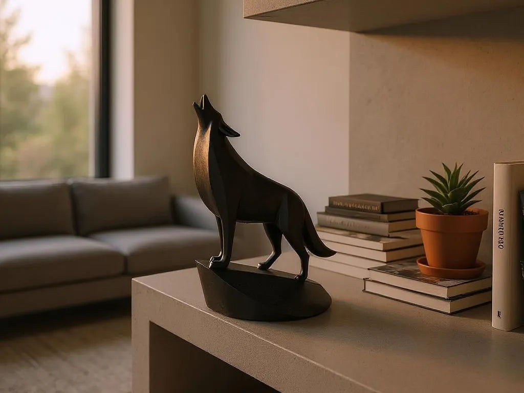 Loup hurlant Épurée unique sur piédestal