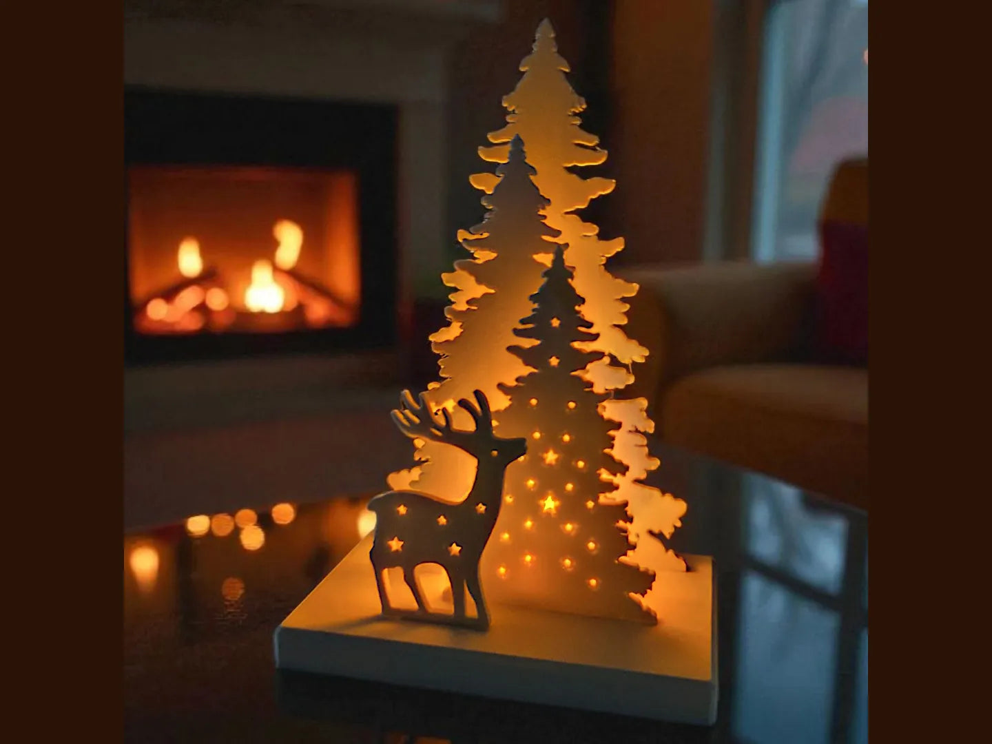 Scène de décoration de Noël avec support de bougie chauffe-plat LED