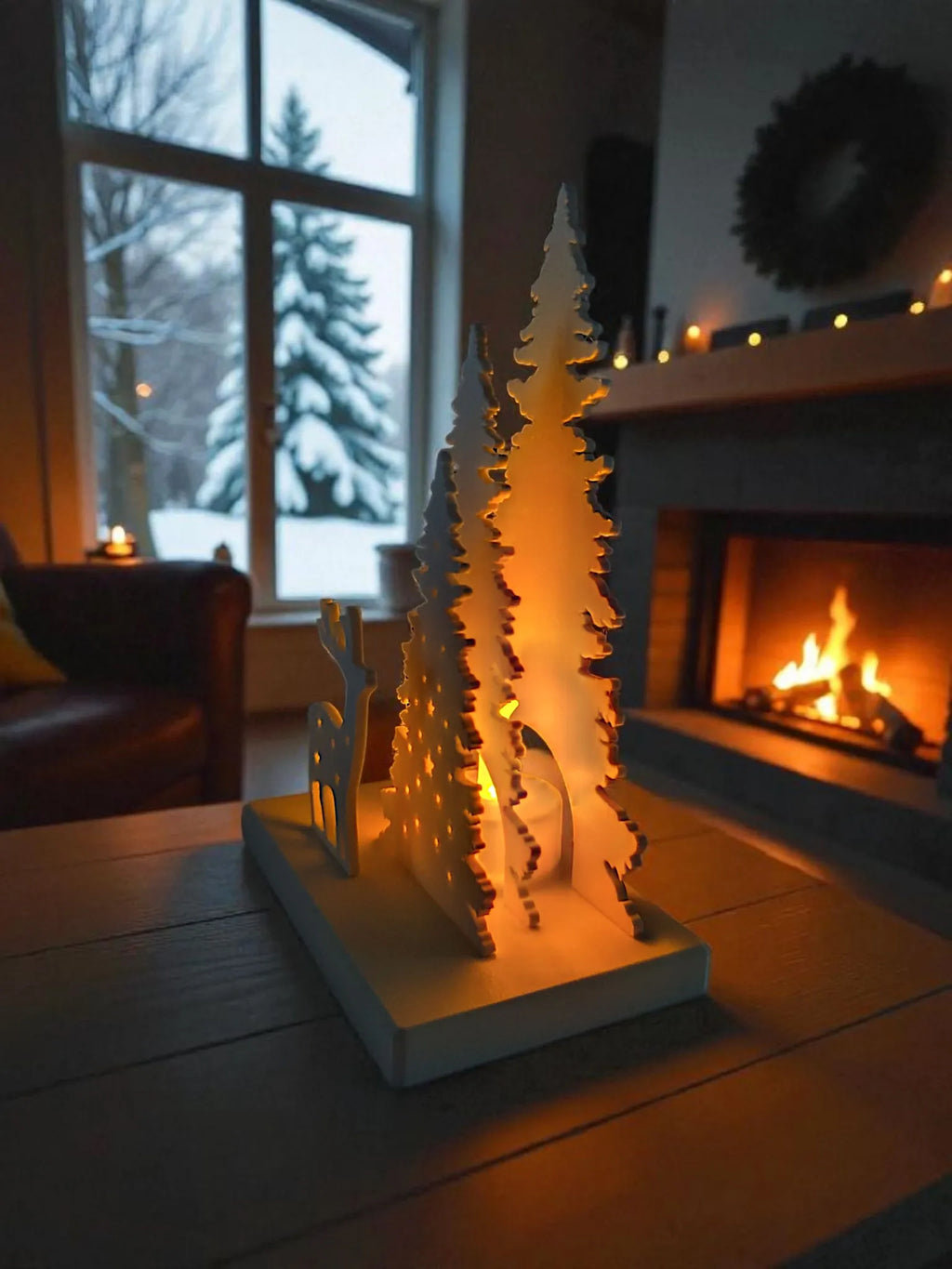 Scène de décoration de Noël avec support de bougie chauffe-plat LED