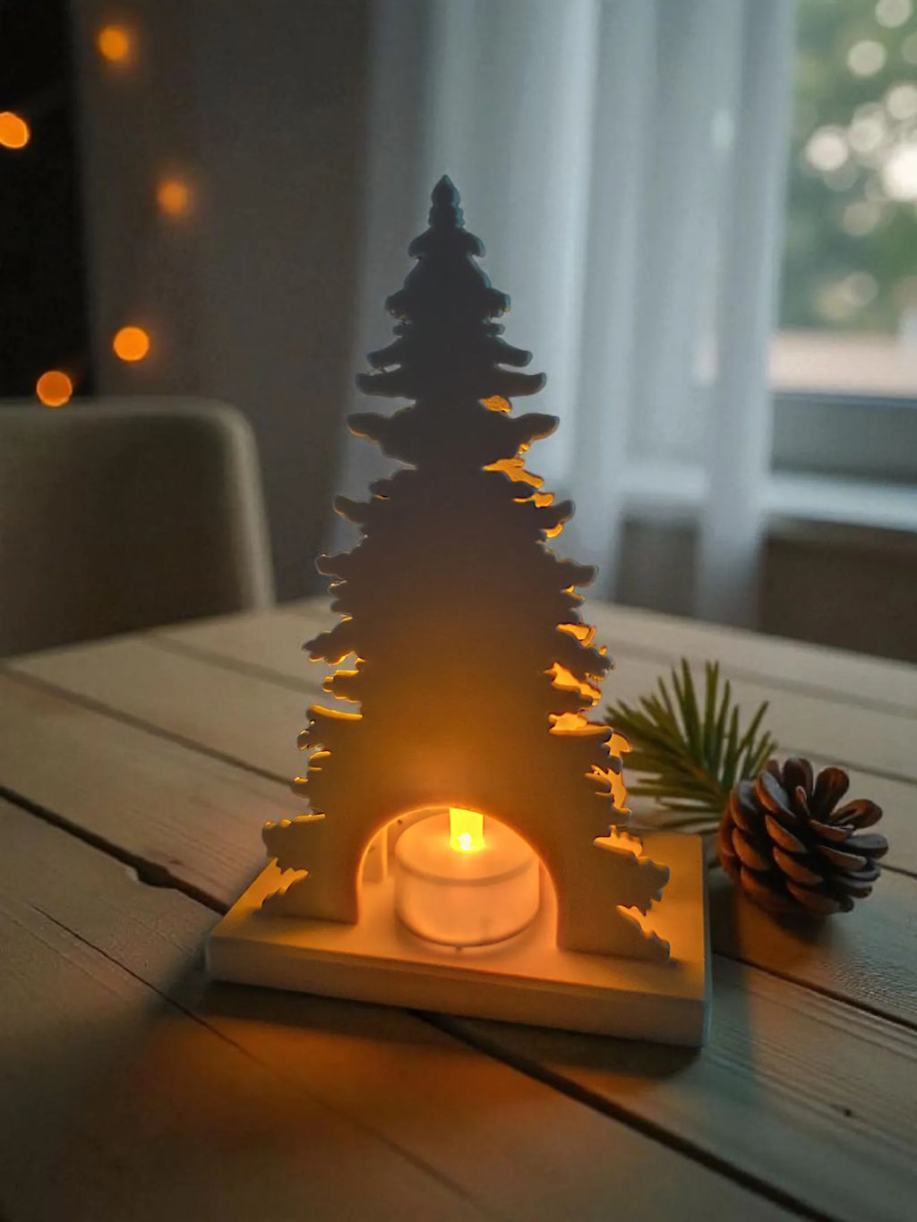 Scène de décoration de Noël avec support de bougie chauffe-plat LED
