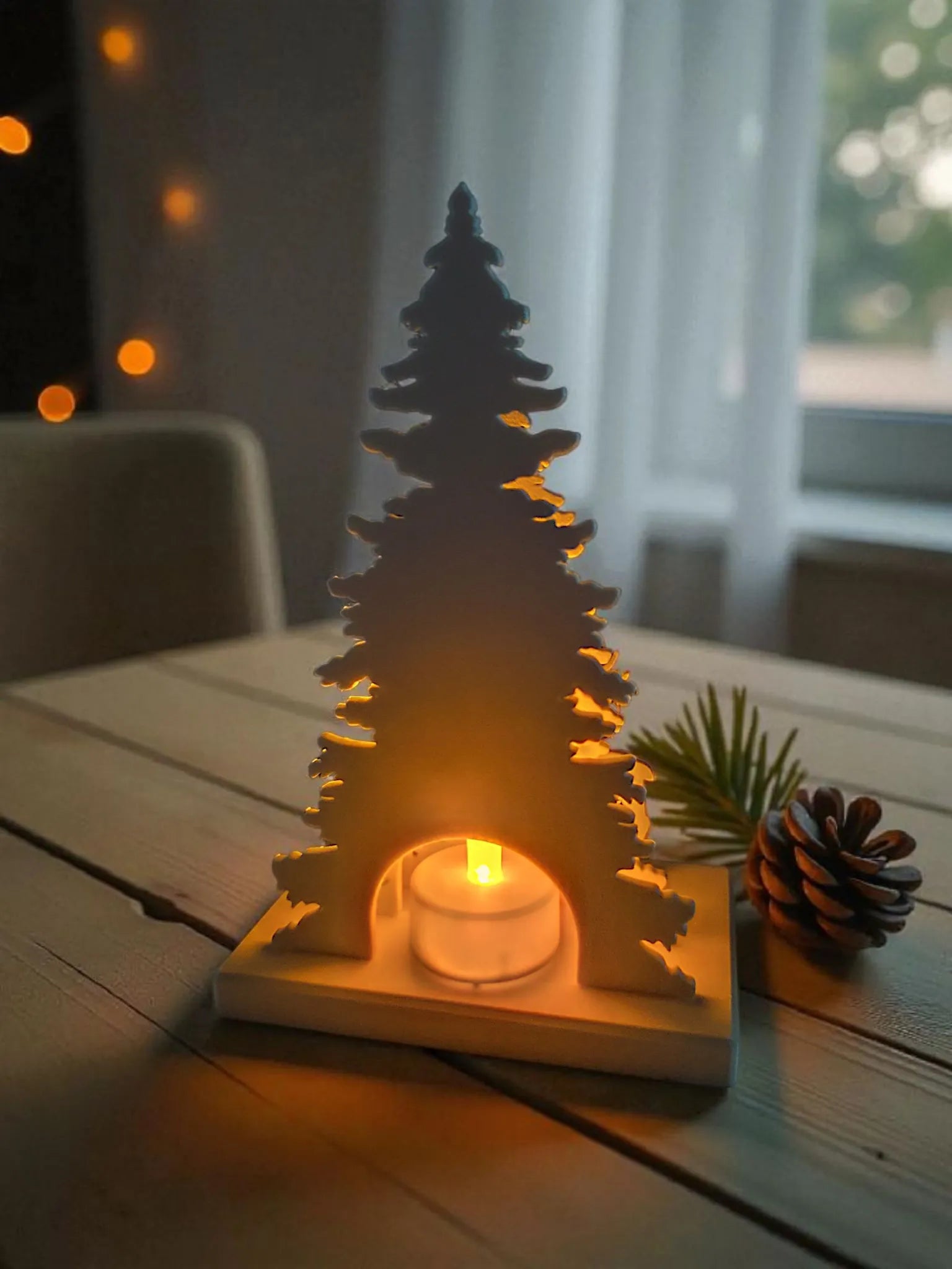 Scène de décoration de Noël avec support de bougie chauffe-plat LED