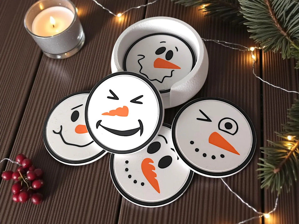 Sous-verres bonshommes de neige amusants avec support (six visages)