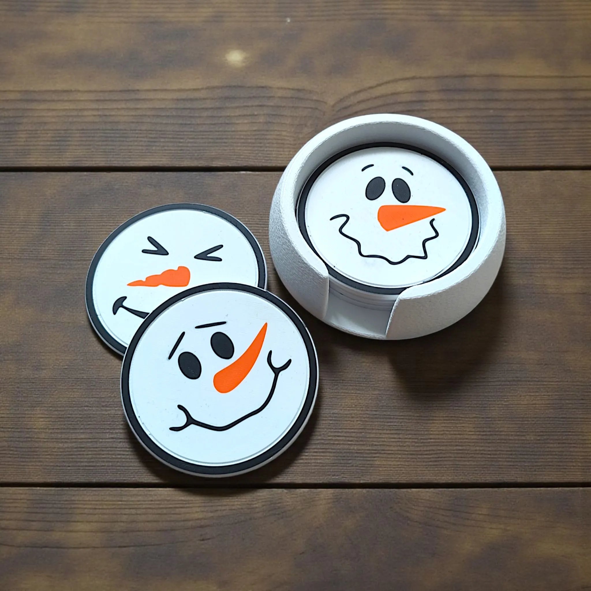 Sous-verres bonshommes de neige amusants avec support (six visages)