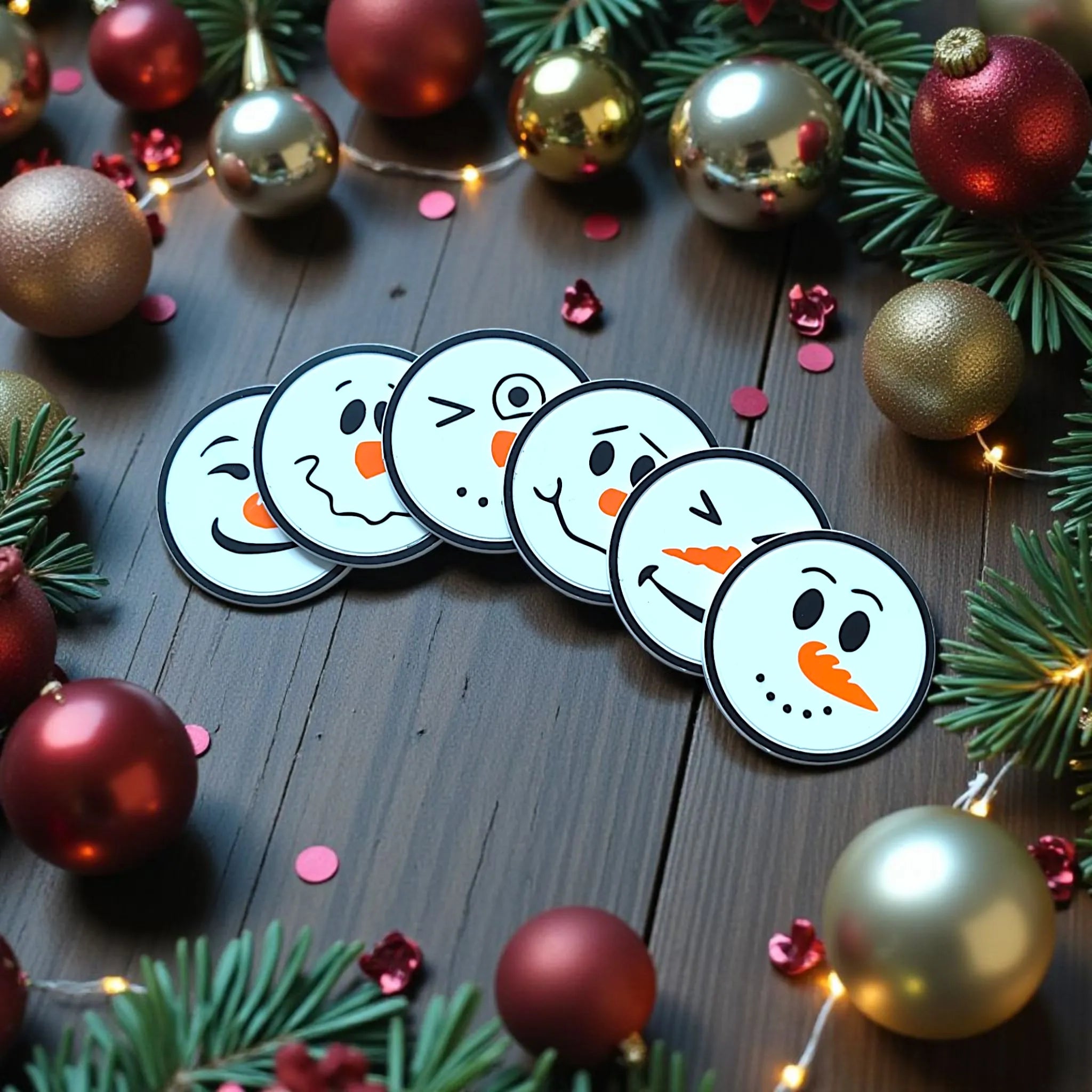 Sous-verres bonshommes de neige amusants avec support (six visages)